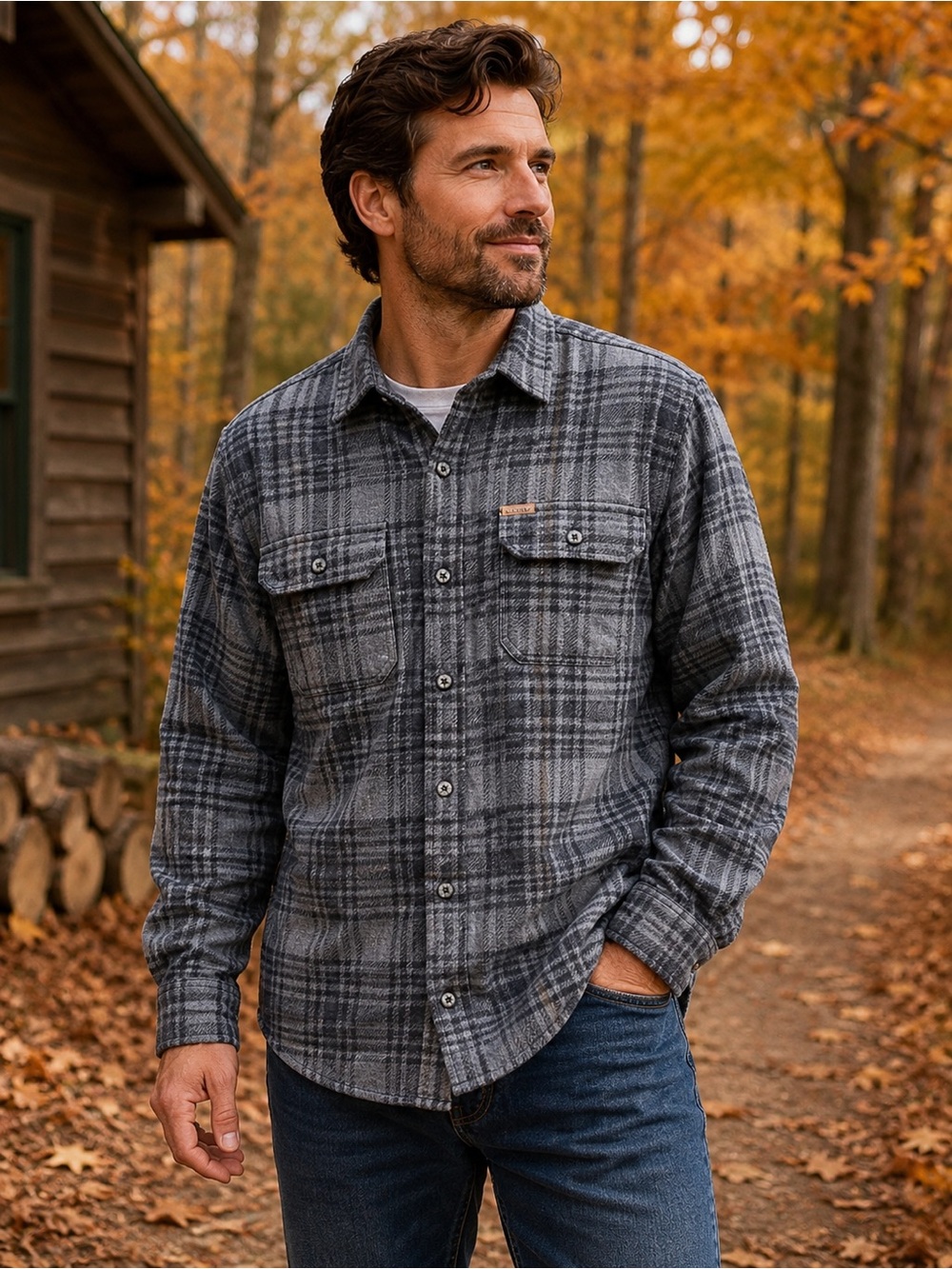 Orvis Men’s Flannel Shirt gray plaid Double Front Pockets Side Hand Pocket XXL